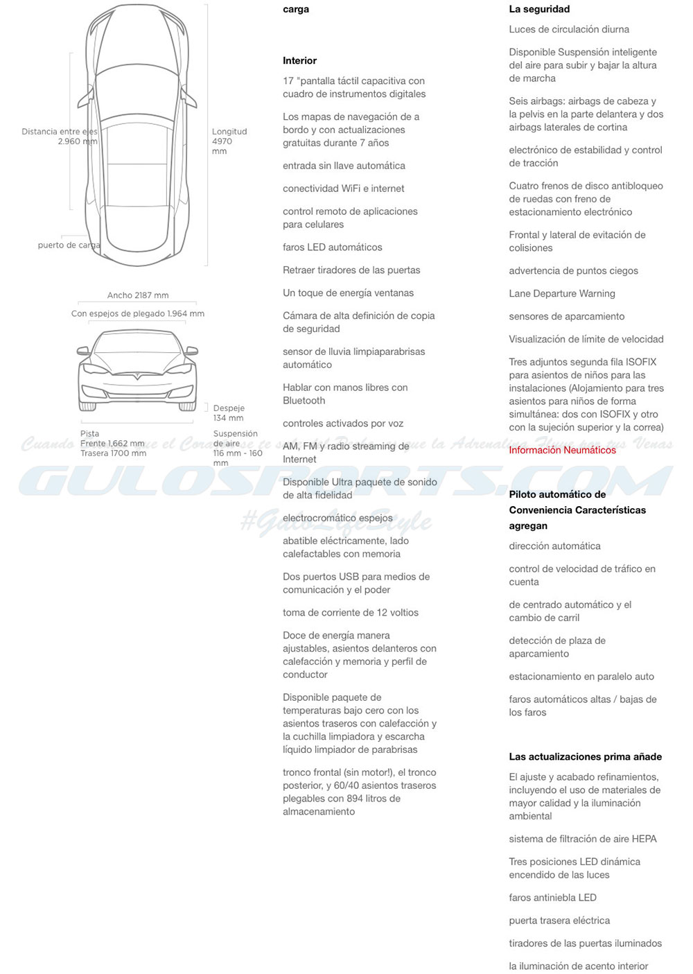 Especificaciones Tesla Model S España